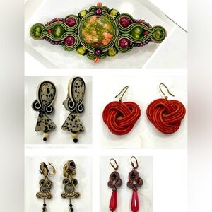 Various vintage hand-made natural stone earrings and brooch.